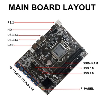 B250C BTC Mining Placa de baza cu G3930 PROCESOR+Ventilator+Cablu SATA 12XPCIE să USB3.0 GPU Slot LGA1151 Suporta DDR4 DIMM de RAM