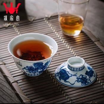 Un singur ceas de acasă cuptor jingdezhen albastru și alb menține pură manual doar trei boluri de leu strachină castron de ceai