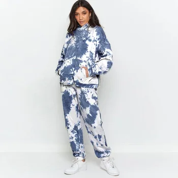 S-XL Iarna 2021 Potrivire Pantaloni Seturi Pentru Femei Imbracaminte cu Maneci Lungi Tie Dye Hanorace 2 Două Piese de Costume de en-Gros de Dropshipping