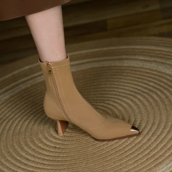FURA CAT Șosete de Moda pentru Femei Cizme Întinde pânză Fermoar Glezna Cizme a Subliniat toe Femei Botine Femei Pantofi 2021 Nouă Primăvară de Toamnă