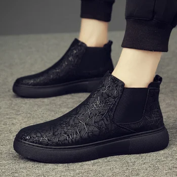 Bărbați de înaltă calitate de moda punk, hip-hop dress platforma cizme respirabil pantofi din piele naturală neagră chelsea boot glezna botas mans