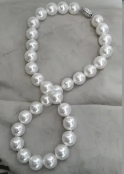 Superba mare de 12-14mm marea de sud rotund alb perla necklace18inch 925s KKK