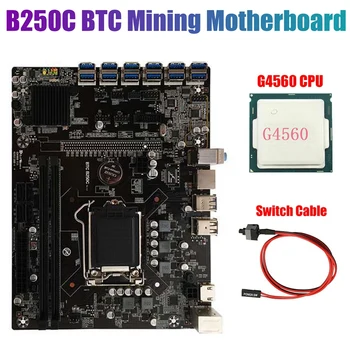 HOT-B250C BTC Mining Placa de baza cu G4560 CPU+Comutator Cablu LGA1151 12XPCIE să USB3.0 Grafică Slot pentru Card Suporta DDR4 RAM