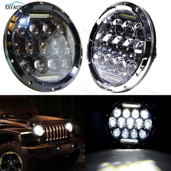 LED-uri auto de 7 inch 75W Faruri Hi/Lo Fascicul de 6000K LED alb Angel eye cu LED far pentru jeep Wrangler