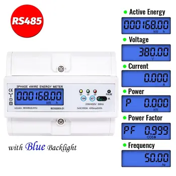3 Faza 4 fire RS485 Șină Din Contor de Energie Digital, Factor de Putere Monitor cu Tensiune Frecvență Curent de Afișare 5(100)A 220/380V