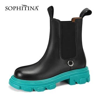 SOPHITINA Chelsea Cizme Pantofi pentru Femei de Culoare Bloc Unic Platforma de Moda Scurt de Pluș Metal Decor Alunecare-Pe Glezna Cizme HO367
