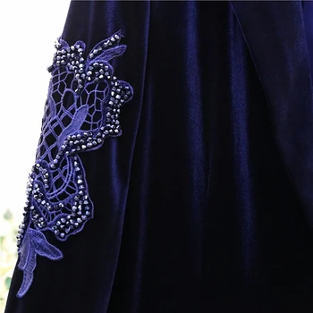 Catifea De Înaltă Calitate Femei Albastru Marin Doamnelor Design Sacou Costum Haina De Iarna Ștrasuri Din Mărgele Broderie Blazer Elegant