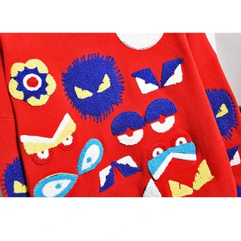 Toamna De Moda Pentru Femei Micul Monstru Broderie Tricotate Pulover + Harlan Picioare Mici Pantaloni Set De Două Piese Doamnelor Costume De Maree H895