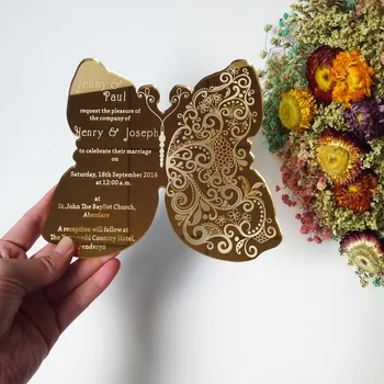 Personalizate eșantion de aur oglindă acrilică invitatie de nunta carduri