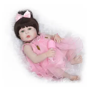 Silicon renăscut baby dolls fete 57cm rochie roz cu albastru verde maro deschis ochii păpușii rusești jucării pentru copil brinquedos ziua