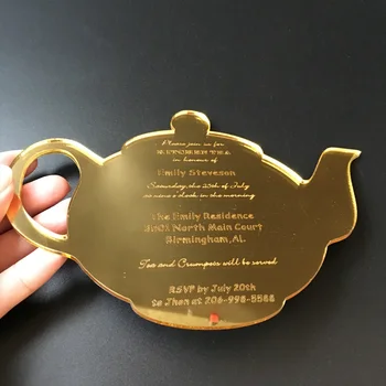 Amuzant Oală de Ceai Formă de Nunta Bucătărie Ceai Aur Oglindă Acrilică Carte de Invitație 100buc per lot