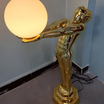 Corpul uman arta statuie lampa de designer de copii care deține mingea 1,2 m de mare ornament decorativ mic om de aur lampa de podea