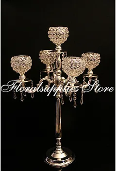 10BUC/LOT de 75 cm înălțime Acril 5-brațele de metal candelabre cu pandantive de cristal de nunta suport de lumanare central de partid decor