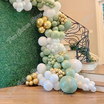 172pcs Avocado Verde Petrecerea de Ziua Fondul Copil de Dus Kituri de Celebrare Nunta de Aur Cină Decor Alb Balon Garland